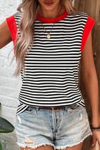 Cargar imagen en el visor de la galería, Black Stripe Colorblock Edge Round Neck Tank Top