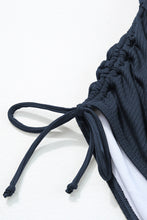 Load image into Gallery viewer, Navy Blue Ribbed Drawstring Sides Cutout One Piece Swimsuit
