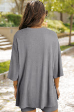 Load image into Gallery viewer, Light Grey Solid Color Loose Tunic Top and Slim Shorts Set
