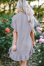 Load image into Gallery viewer, Light Grey Lace Floral Patchwork Ruffled T-shirt Dress