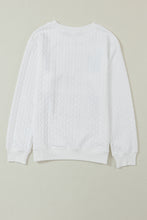 Cargar imagen en el visor de la galería, White LOVE Chenille Embroidered Cable Knit Pullover Sweatshirt