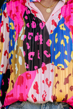 Load image into Gallery viewer, Pink Leopard Patchwork Print Pleated Blouse