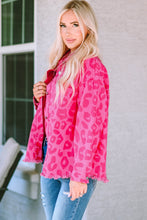 Cargar imagen en el visor de la galería, Pink Leopard Print Button Cuffs Raw Hem Jacket