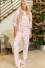 Load image into Gallery viewer, Pink Santa Claus Striped Print Loose Fit Two Piece Lounge Set