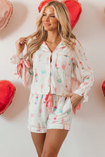 Cargar imagen en el visor de la galería, White Christmas Wine Glass Print Bow Knot Two Piece Pajama Set