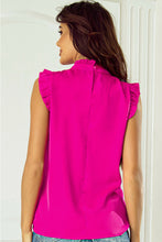 Cargar imagen en el visor de la galería, Bright Pink Pleated Mock Neck Frilled Trim Sleeveless Top