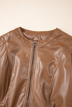 Load image into Gallery viewer, Chestnut Solid Faux Leather Zipper Slim Fit Jacket