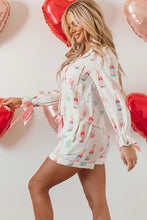 Cargar imagen en el visor de la galería, White Christmas Wine Glass Print Bow Knot Two Piece Pajama Set