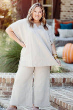 Load image into Gallery viewer, Beige Plus Size Textured Collared Top and Pants Set