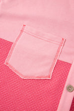 Load image into Gallery viewer, Peach Blossom Two Tone Contrast Waffle Knit Buttoned Loose Shacket