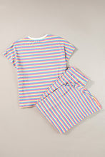 Cargar imagen en el visor de la galería, Pink Stripe Rainbow Tee Tasseled String Wide Leg Pants Set