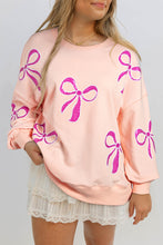 Load image into Gallery viewer, Apricot Pink Sequined Bowknot Drop Shoulder Oversized Sweatshirt