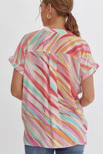 Load image into Gallery viewer, White Abstract Print Short Sleeve Notched Neck Plus Size Top