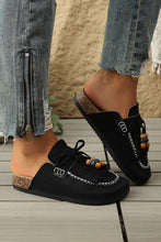 Cargar imagen en el visor de la galería, Color black Boho Bow Fringed Faux Suede Slip-on Loafers Square Toe Casual Slippers