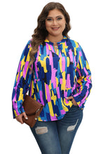 Load image into Gallery viewer, Blue Plus Size Brushstroke Print 3/4 Sleeve Blouse