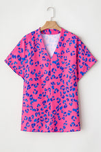 Load image into Gallery viewer, Rose Contrast Leopard Print Plus Size V Neck Blouse