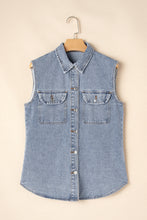 Load image into Gallery viewer, Beau Blue Denim Flap Pocket Curved Hem Shirt Vest