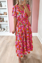Load image into Gallery viewer, Rose Floral Short Sleeve Smocked Waist Maxi dress