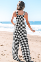 Load image into Gallery viewer, Black Checkered Print Pocketed Wide Leg Jumpsuit