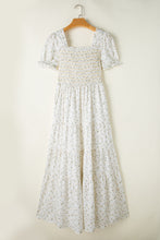 Load image into Gallery viewer, White Frilly Shirred Bodice Tiered Floral Maxi Dress