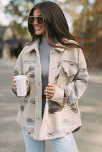 Load image into Gallery viewer, Khaki Western Aztec Print Sherpa Splicing Buttoned Flap Pocket Coat