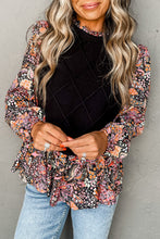 Load image into Gallery viewer, Black Floral Ruffle Sleeve Peplum Top