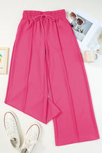 Cargar imagen en el visor de la galería, Rose Red Terry Knit Drawstring Smocked Waist Wide Leg Sweatpants