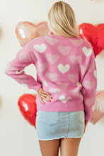 Load image into Gallery viewer, Pink Pearled Heart Print Valentines Crew Neck Sweater