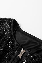 Load image into Gallery viewer, Black Sequin Zip up Round Neck Long Sleeve Jacket