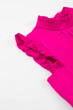 Cargar imagen en el visor de la galería, Bright Pink Pleated Mock Neck Frilled Trim Sleeveless Top