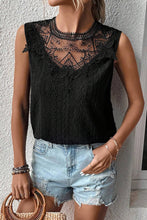 Load image into Gallery viewer, Black Guipure Lace Crochet Keyhole Back Tank Top
