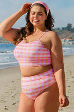 Cargar imagen en el visor de la galería, Pink Plus Size Plaid Print High Waist Bikini Set