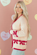 Load image into Gallery viewer, Apricot Bow Pattern Textured Open Front Baggy Cardigan