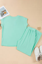Cargar imagen en el visor de la galería, Mint Green Solid V-Neck Tee and Drawstring Plus Size Pants Set