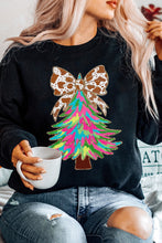 Load image into Gallery viewer, Black Bowknot Christmas Tree Shiny Graphic Sweatshirt