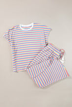 Cargar imagen en el visor de la galería, Pink Stripe Rainbow Tee Tasseled String Wide Leg Pants Set