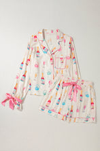 Cargar imagen en el visor de la galería, White Christmas Wine Glass Print Bow Knot Two Piece Pajama Set