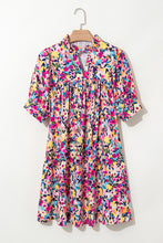 Cargar imagen en el visor de la galería, Pink Floral Puff Short Sleeve V Neck Mini Dress