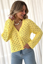 Load image into Gallery viewer, Yellow Pointelle Knit V Neck Sweater Cardigan
