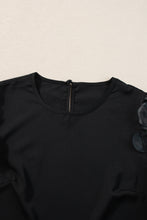 Load image into Gallery viewer, Black Contrast Applique Mesh Half Sleeve Blouse