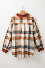 Load image into Gallery viewer, Brown Stripe Plus Size Plaid Print Collared Buttoned Jacket