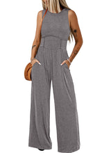 Load image into Gallery viewer, Grey Cinched Waist Sleeveless Wide Leg Jumpsuit