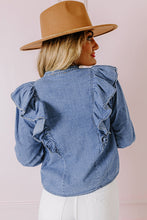 Load image into Gallery viewer, Dusk Blue Denim Ruffled Casual Top