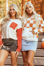 Load image into Gallery viewer, Gold Flame Checkered Split Neck Contrast Kangaroo Pocket Hooded Sweater