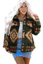 Load image into Gallery viewer, Green Aztec Print Flap Pockets Long Sleeve Shacket