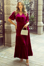 Load image into Gallery viewer, Red Dahlia Velvet Short Sleeve Shirred Waist Tiered Maxi Dress