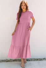 Cargar imagen en el visor de la galería, Pink Solid Color T-shirt High Waist Pocketed Long Dress