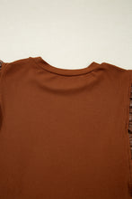 Load image into Gallery viewer, Cinnamon Leather Ruffle Sleeve Patchwork Round Neck Blouse