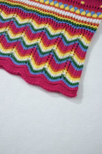 Load image into Gallery viewer, Rose Red Colorblock Striped Hollowed Knit Loose Sleeve Sweater