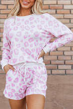 Load image into Gallery viewer, Pink Leopard Animal Print Pullover and Shorts Loungewear